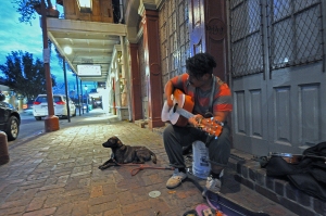 street musician,french quarter,new orleans at dusk